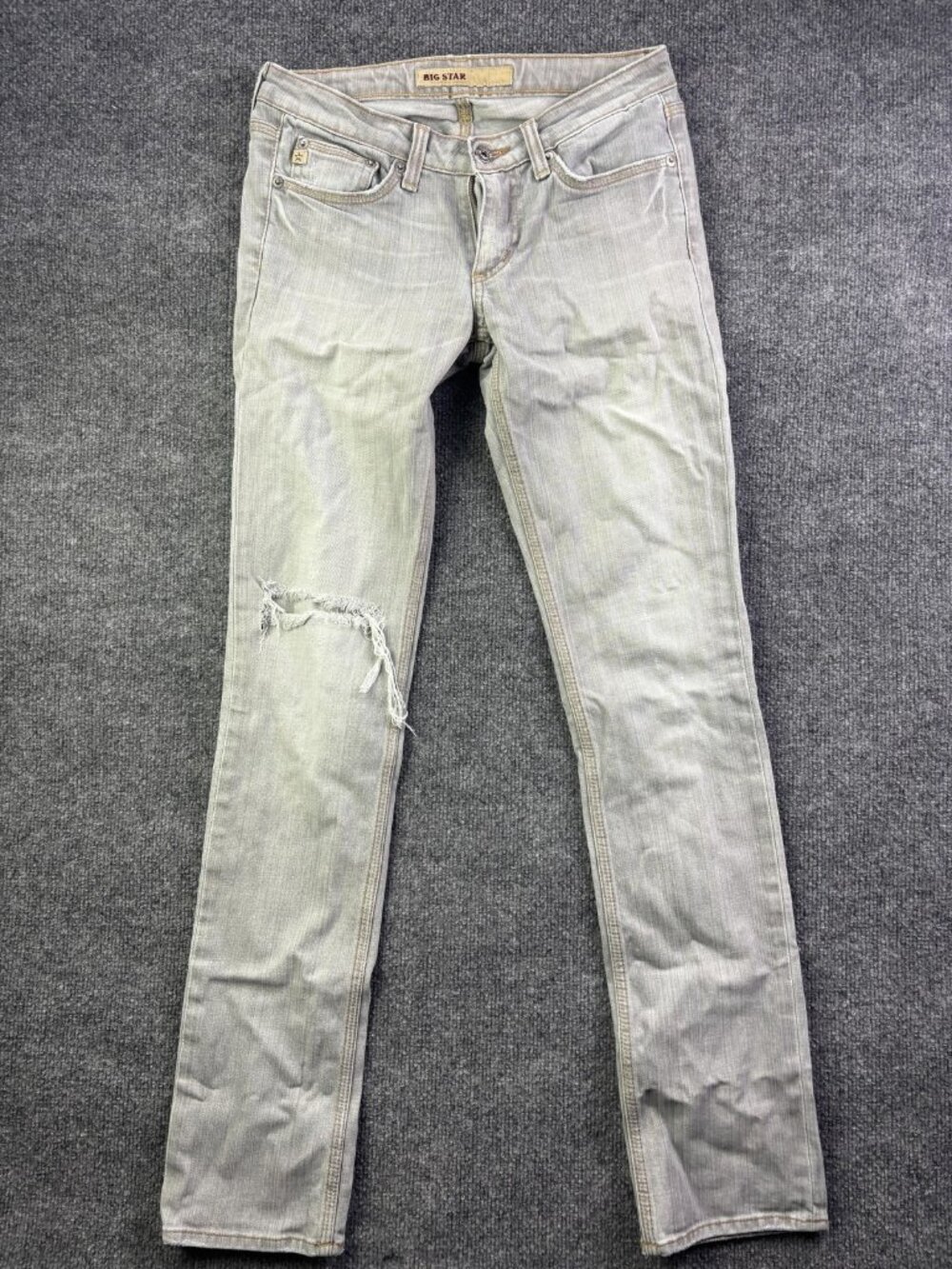 Big Star Skinny Jeans Womens 26R Gray Light Wash Low Rise Stretch Ripped 26x32